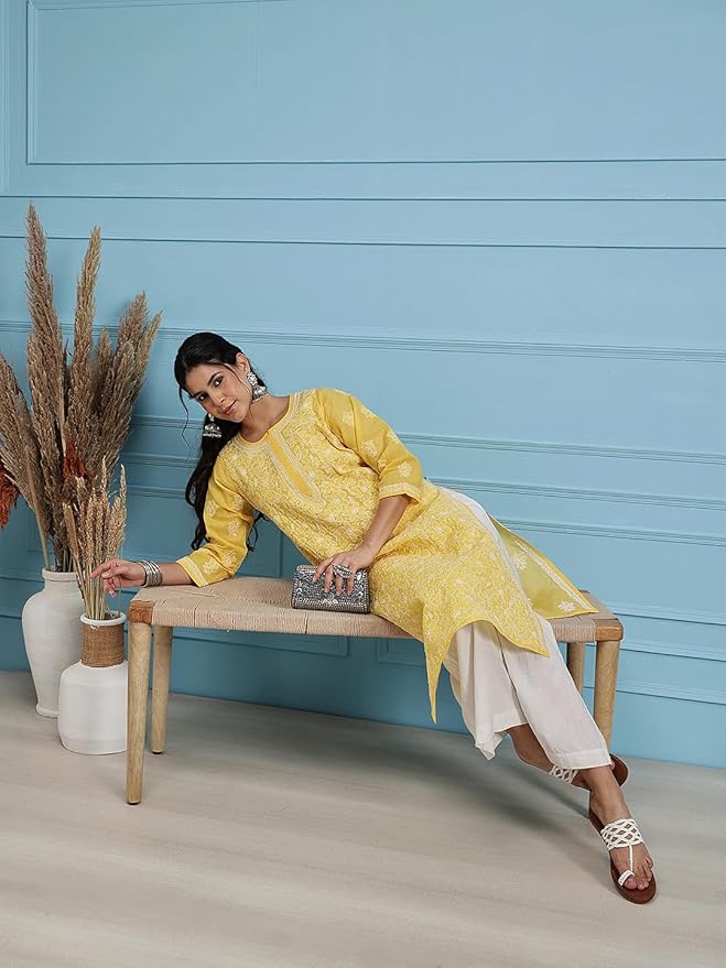 5 Beautiful Yellow Chikankari Kurti Designs