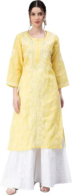 5. Plain Yellow Chikankari Kurti Design