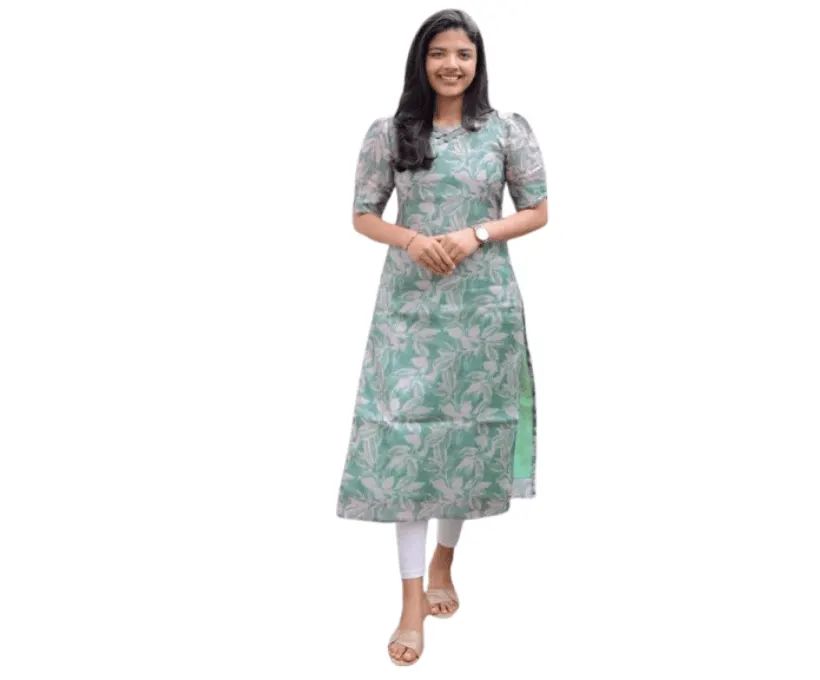 Sun Fashion And Lifestyle Women's Chanderi Stitched Straight Calf Length Printed Kurti