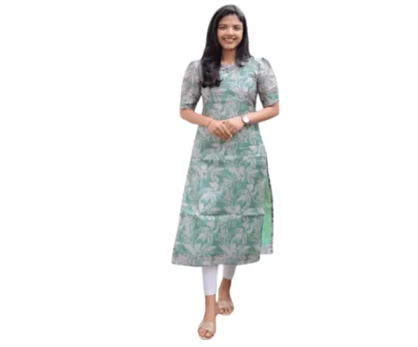 Chanderi Stitched Straight Calf Length Printed Kurti, Sun Fashion