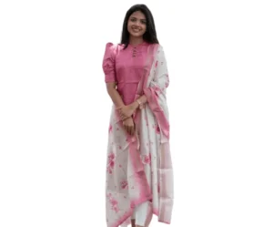 Chanderi Straight Stitched Printed Kurti with Dupatta, Sun Fashion