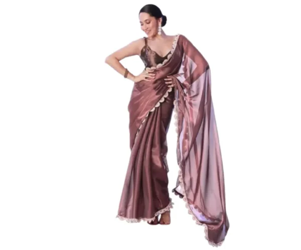 Chiffon Saree, Lace Border & Satin Blouse