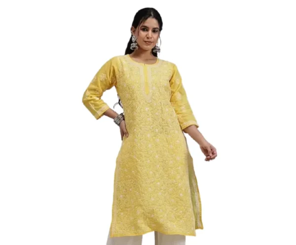 Chikankari Kurti Cotton, Hand Embroidered Lucknowi Ada