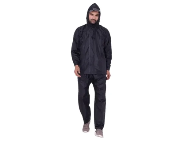 Men's Waterproof Raincoat with Hood & Pants (Blue-Black-Grey), Lymio