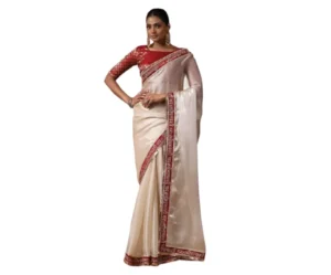 Mirror Work Saree with Red Jacquard Blouse, SAREE MALL