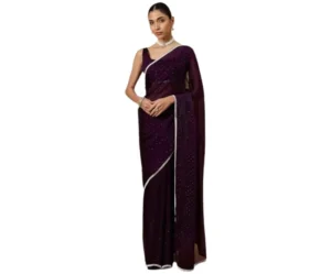 Purple Satin Silk Saree with Beads & Stones, AKHILAM