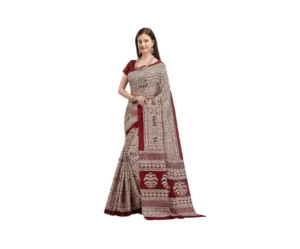 Silk Cotton Kalamkari Print Saree with Blouse, EthnicJunction