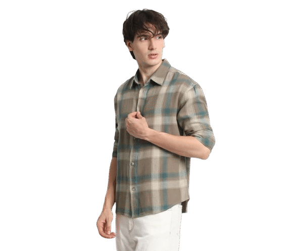 Men's Brown Checked Relaxed Fit Cotton Casual Shirt