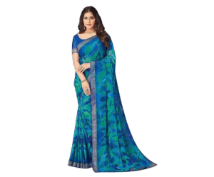 Women's Lace & Printed Chiffon Saree with Blouse