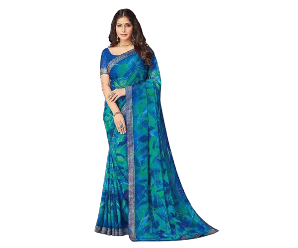 Women's Lace & Printed Chiffon Saree with Blouse