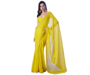 Women's Chiffon Mirror Work Saree, Blouse SIRIL
