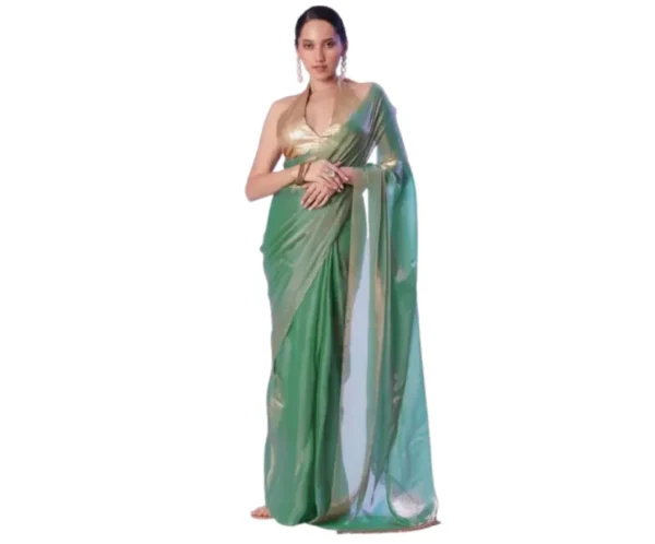 Women's Tissue Silk Dual Tone Lace Border Saree (Green/Golden) SIRIL
