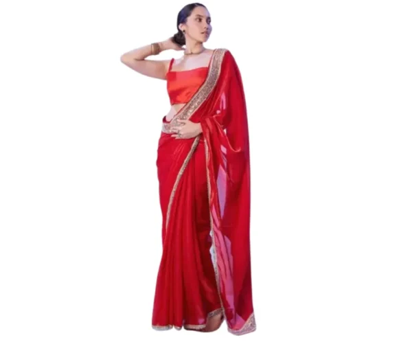 Women's Tissue Silk Lace Border Saree, SIRIL