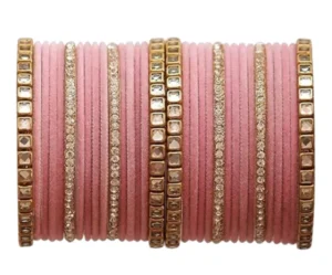 18K Gold Plated Metal Bangles Set with Zircon & Beads