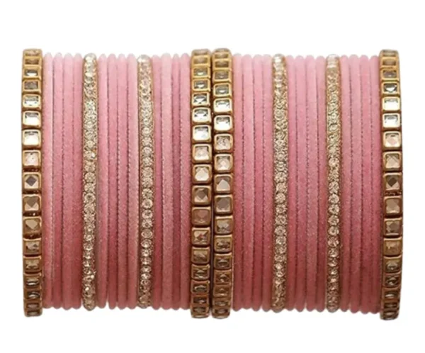 18K Gold Plated Metal Bangles Set with Zircon & Beads