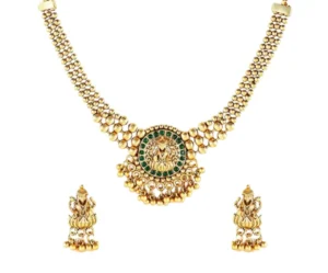 22K Gold-Plated Lakshmi Temple Set with Earrings, Rubans
