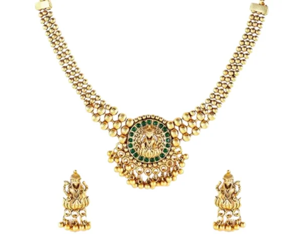 22K Gold-Plated Lakshmi Temple Set with Earrings, Rubans 22K Gold-Plated Lakshmi Temple Set with Earrings, Rubans