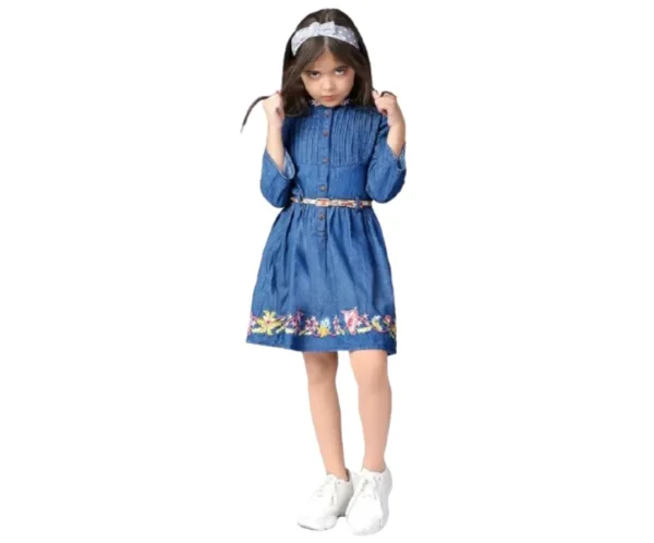 Girls’ Denim Fit & Flare Dress with Belt, Naughty Ninos