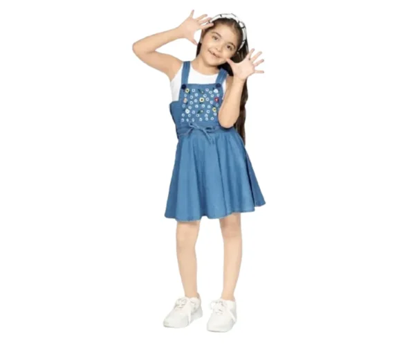 Girls’ Denim Pinafore Dress, Naughty Ninos