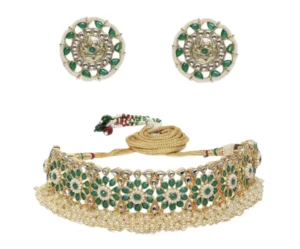 Gold-Plated Kundan Bridal Choker & Earrings, ACCESSHER