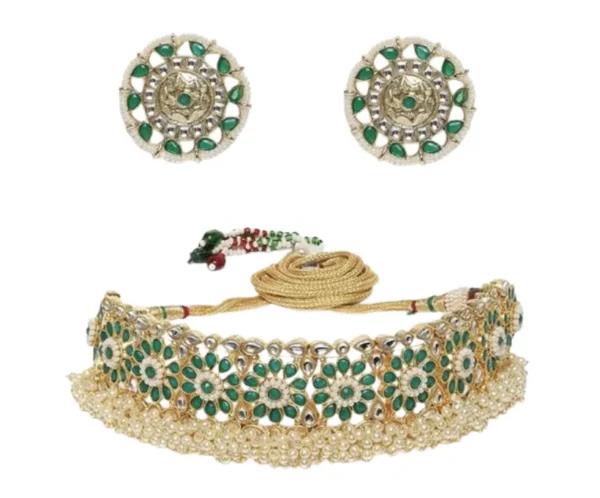 Gold-Plated Kundan Bridal Choker & Earrings, ACCESSHER