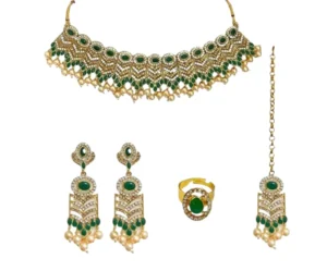 Gold Plated Necklace Set, Earrings, Maangtikka, Rings, ACCESSHER