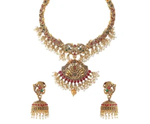 Gold-Plated Traditional Temple Necklace Set, Yellow Chimes
