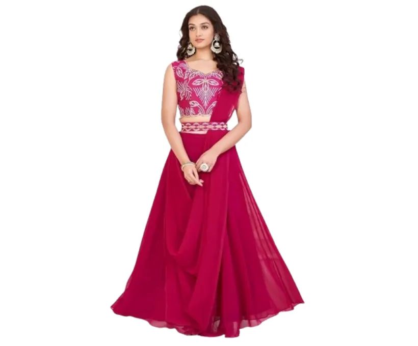 Matrubhi Embroidery Work Georgette Lehenga Choli with Dupatta