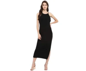 Midi Dress Bodycon Black Fitted, Zima Leto