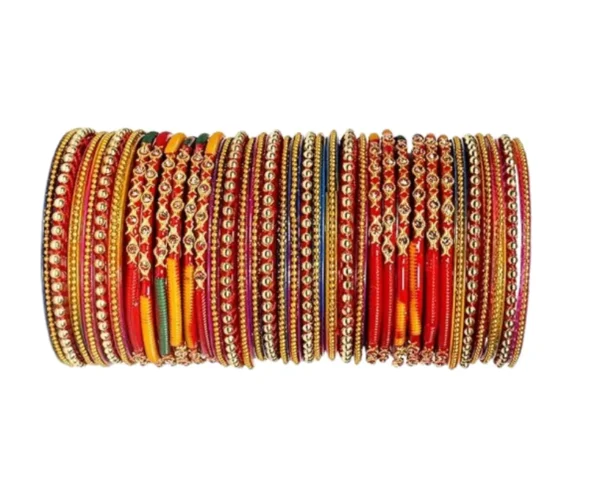 Multicolor Glass Bangles Set, Thread Work, 36 Pcs