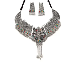 Oxidised Silver Best Traditional Necklace Set, Shining Diva