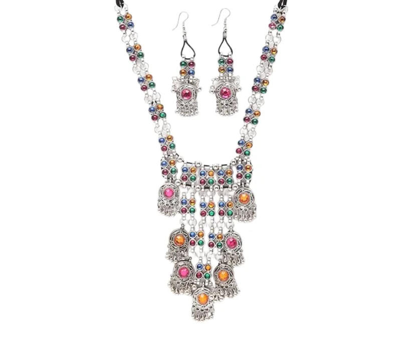 Shining Diva Oxidised Silver Necklace Set (Model: 13110s)