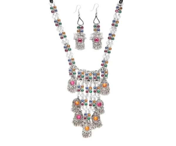 Oxidised Silver Boho Necklace Jewellery Set, Shining Diva