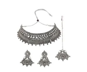 Oxidised Silver Choker Necklace Set, Sukkhi
