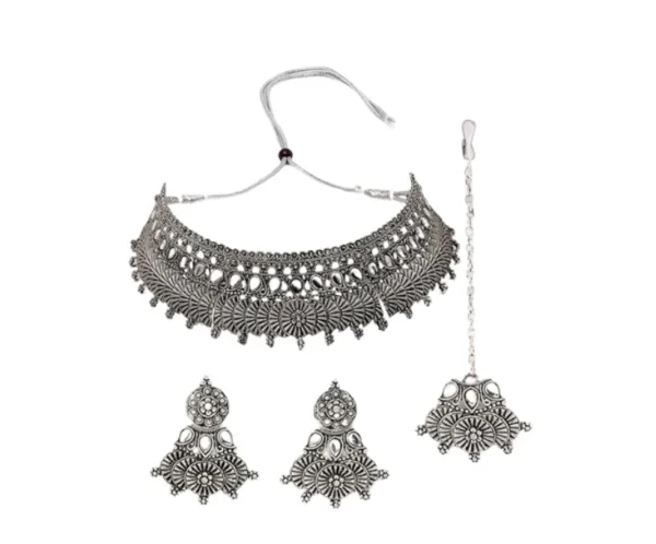 Oxidised Silver Choker Necklace Set, Sukkhi
