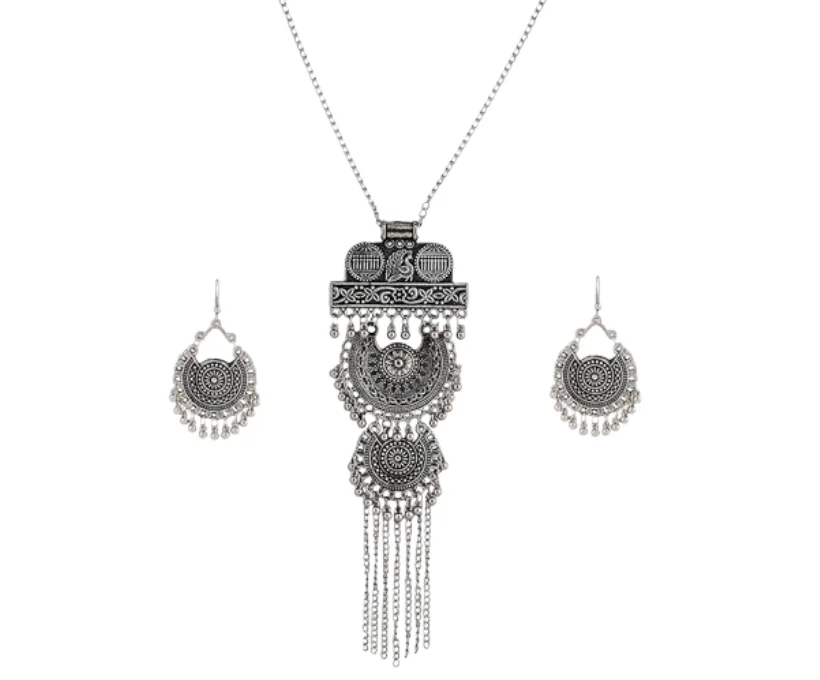 Shining Diva Oxidised Silver Necklace Set (Model: 13174s)