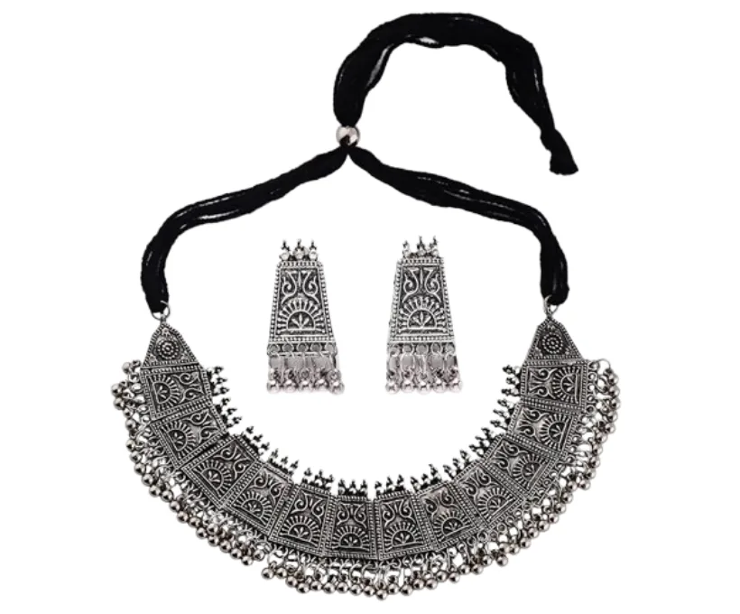 Shining Diva Oxidised Silver Necklace Set (Model: 13108s)
