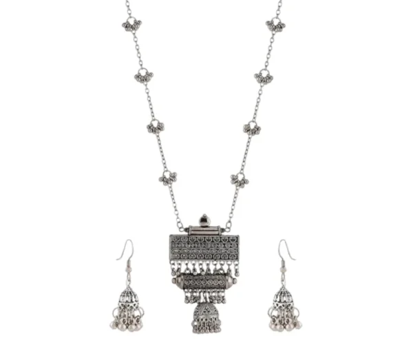 Oxidised Silver Traditional Necklace Set, Shining Diva