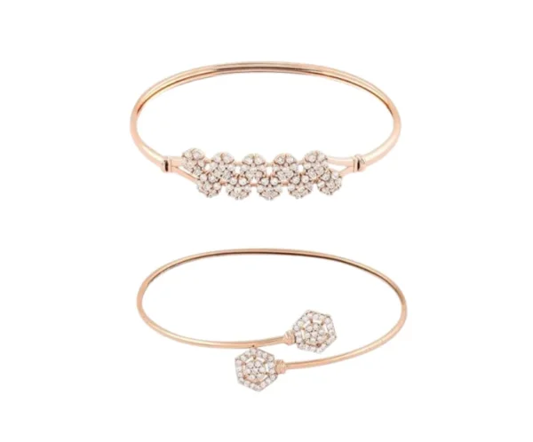 Pearls Rose Gold CZ Kada Bracelet Set, Zaveri