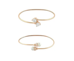 Pearls Rose Gold CZ Kada Bracelets (Set of 2) Zaveri