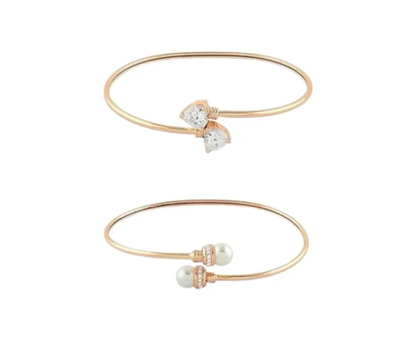 Pearls Rose Gold CZ Kada Bracelets (Set of 2) Zaveri