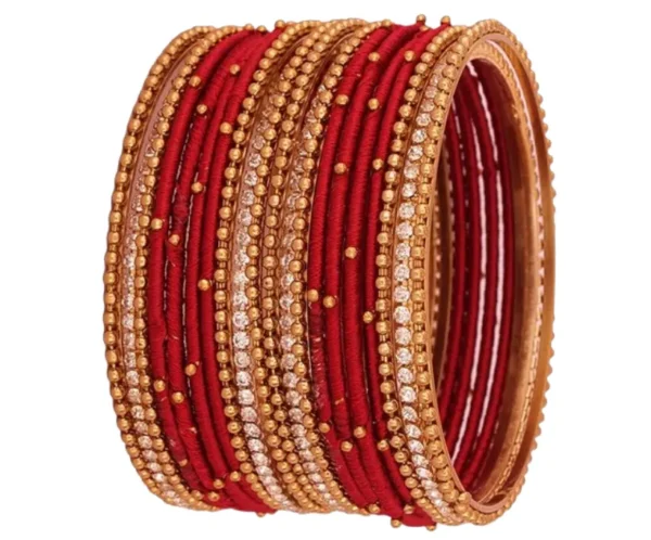 Silk Thread & Zircon Studded Glossy Metal Bangles(20)