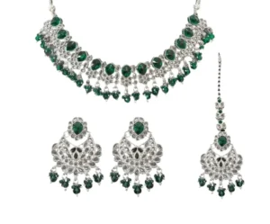 Silver-Toned American Diamond Necklace Set, ACCESSHER