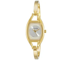 Sonata Women’s Silver Dial Watch, Gold Metal Strap