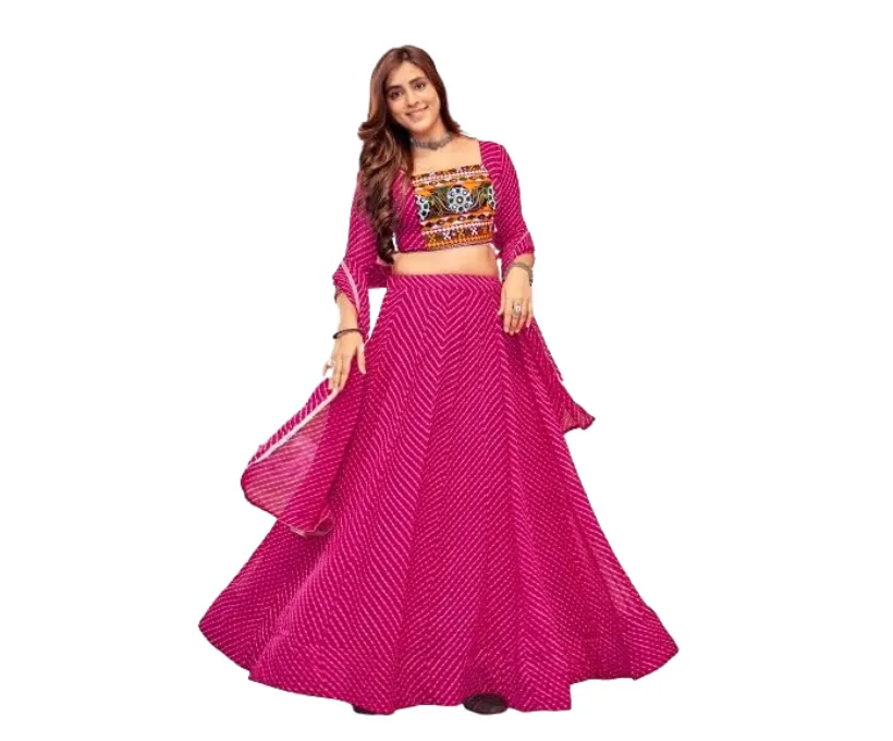 WARTHY ENT Women's Navratri Special Pink Color Georgette Fabric Lehenga Choli