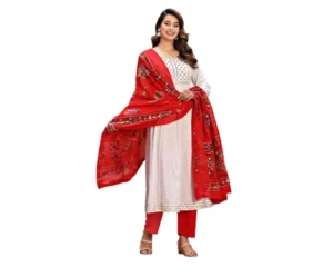 White Embroidered Kurta Set, 3-Piece, NASRO