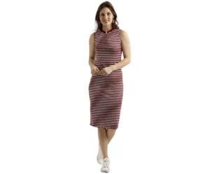 Women's Cotton Striped Sleeveless Bodycon Midi Dress