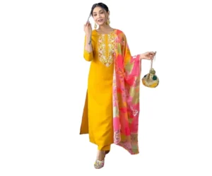 Women’s Embroidered Rayon Kurta Set, Naixa