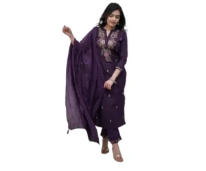 Women's Rayon Kurta Set Chinon Dupatta, Morang