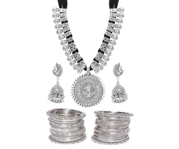 Women’s Silver Plated Afghani Jewelry Set, YouBella